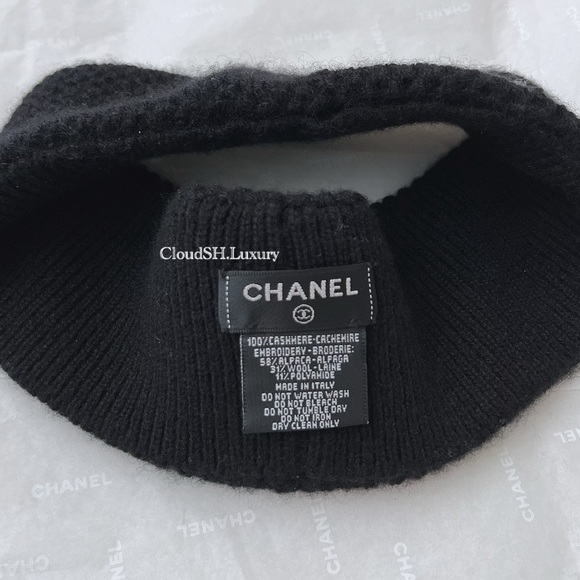 Auth Chanel CC Logo Black Knit Cashmere Headband - Picture 8 of 9